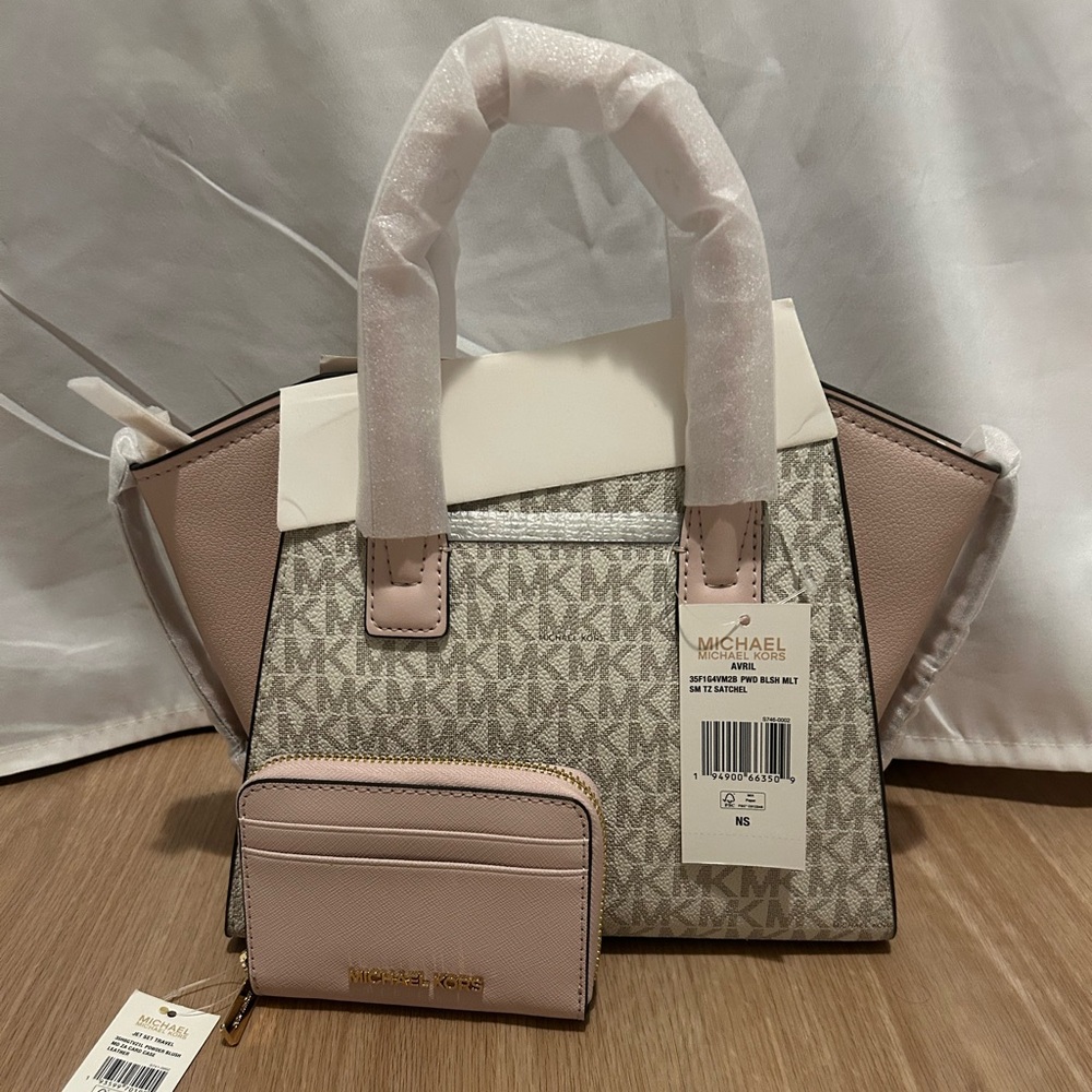 Michael Kors Pink and White Satchel Set